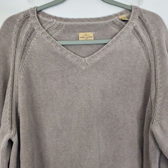 Tommy Bahama Mens Sweater Thick Heavy Cotton Beige Shallow V Neck Dad Grunge XXL - Picture 2 of 10